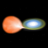 The artist's illustration depicts a classical nova binary system just before an explosion on the surface of the white dwarf. Classical novas occur in a system where a white dwarf closely orbits a normal, companion star.