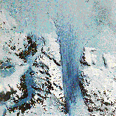 Landsat 1 MSS digitally enhanced image of the Byrd Glacier where it joins the Ross Ice Shelf.