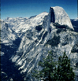 Half Dome as viewed from Glacier Point,YosemiteNational Park, rises more than a kilometer above the valley floor.