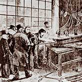 The engraving shows the casting of the platinum-iridium alloy called the '1874 Alloy.'