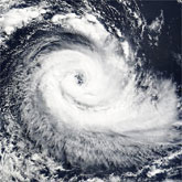 The Brazilian hurricane on March 26, 2004, as seen by the Moderate Resolution Imaging Spectroradiometer (MODIS) on the Terra satellite.