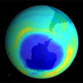 Ozone hole in dark blue