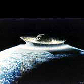 Artist's concept of a catastrophic asteroid impact with the early Earth.