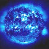 Our Sun emits light at all the different wavelengths in the electromagnetic spectrum, but it is ultraviolet waves that are responsible for causing our sunburns. This is an image of the Sun taken at an Extreme Ultraviolet wavelength.